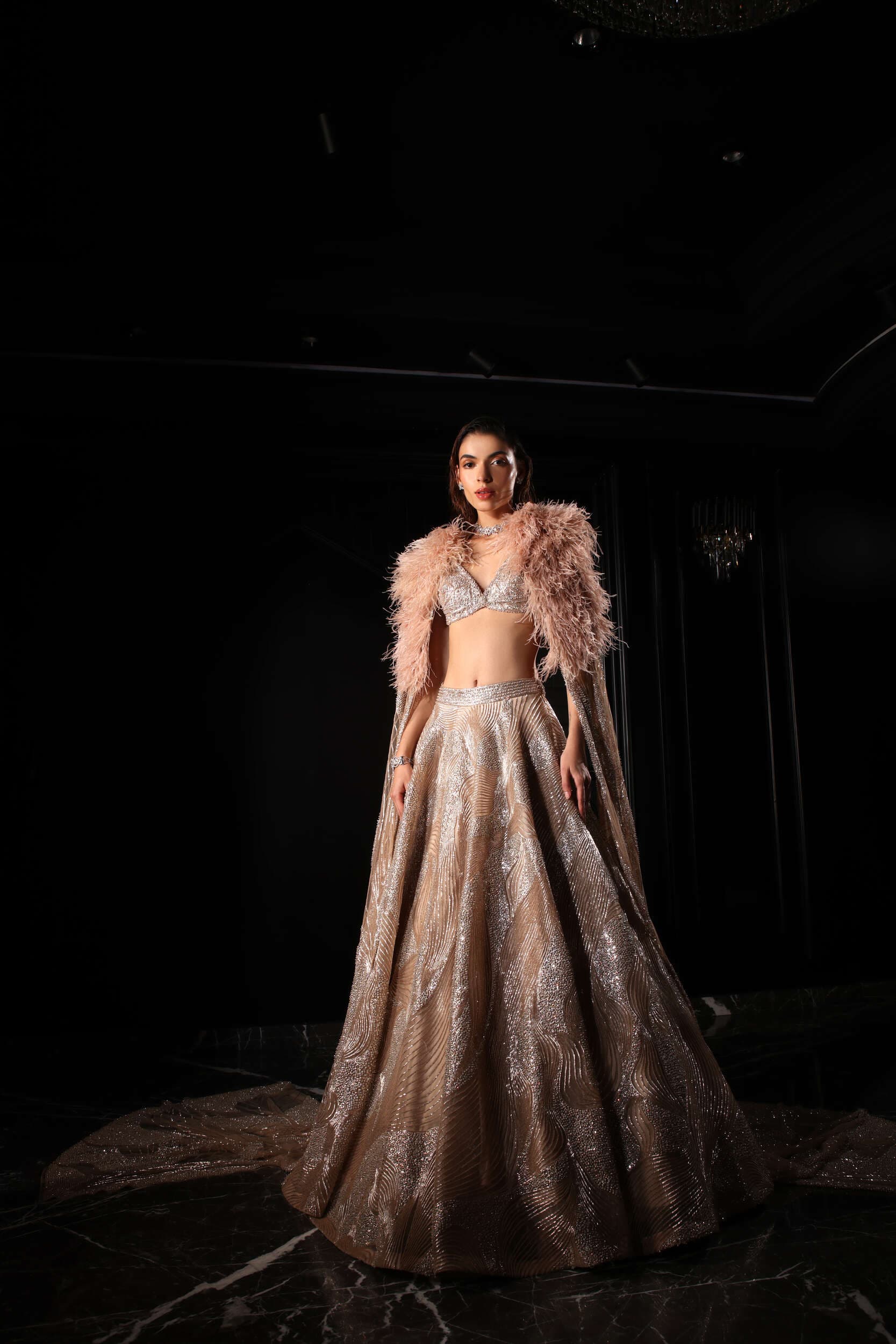 Coffee Flared Lehenga Set