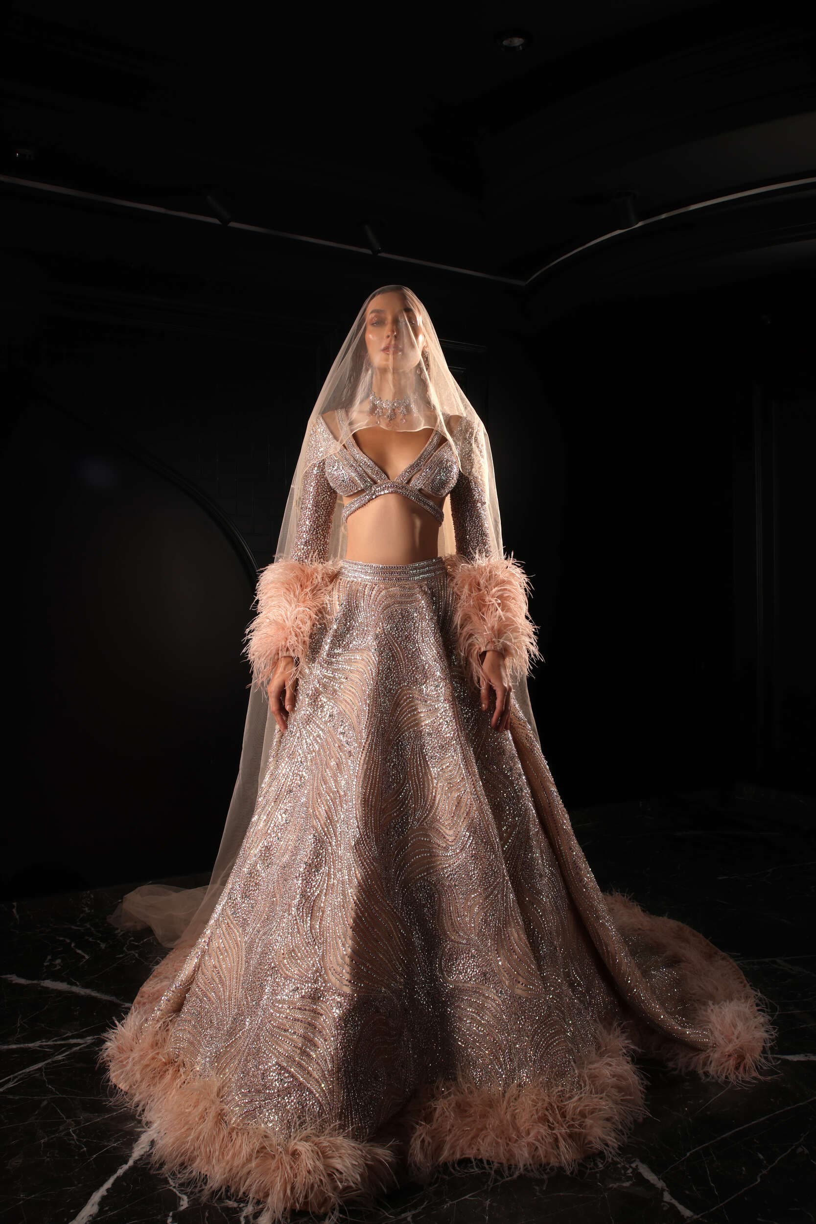 Nude Pink Flared Lehenga Set