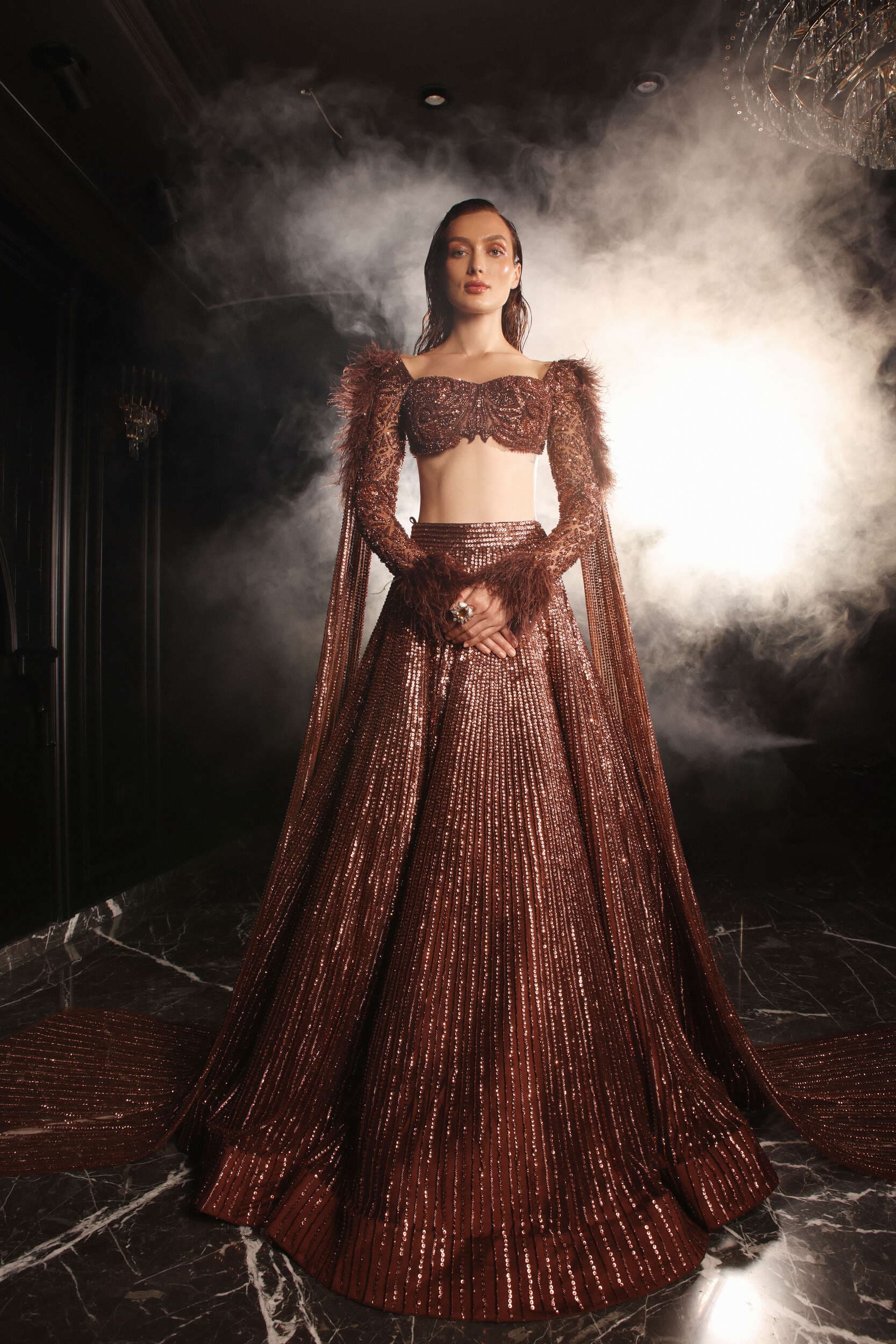 Copper Flared Lehenga Skirt Set