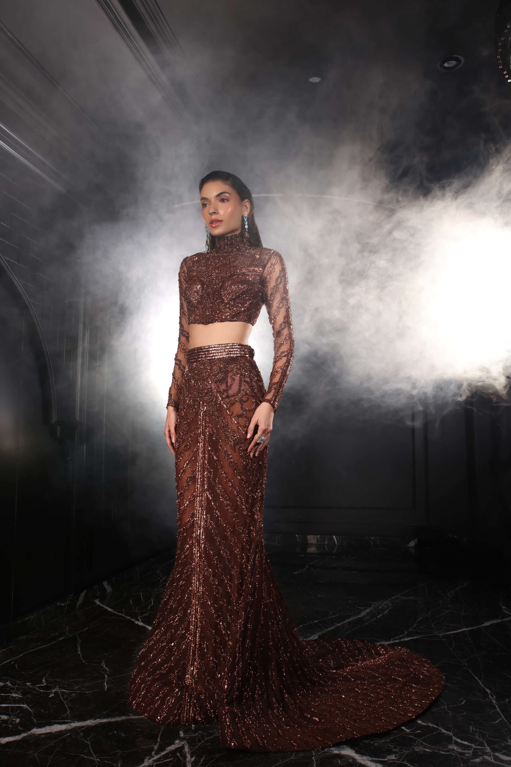 Copper Fish-Cut Skirt Set
