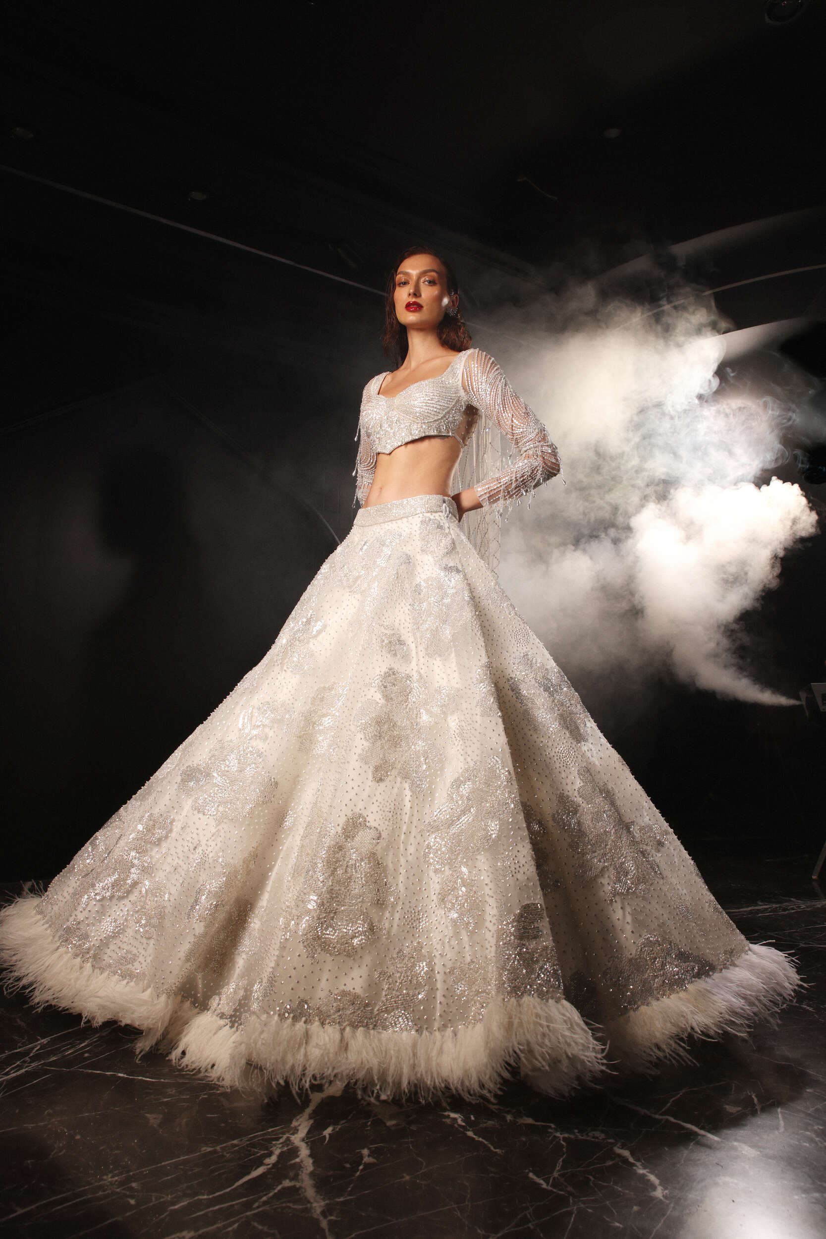 White Flared Lehenga Set with Dupatta