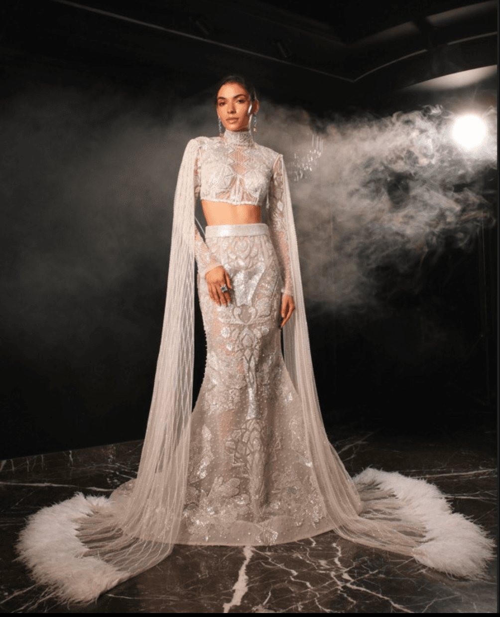 White Fish-Cut Skirt Set