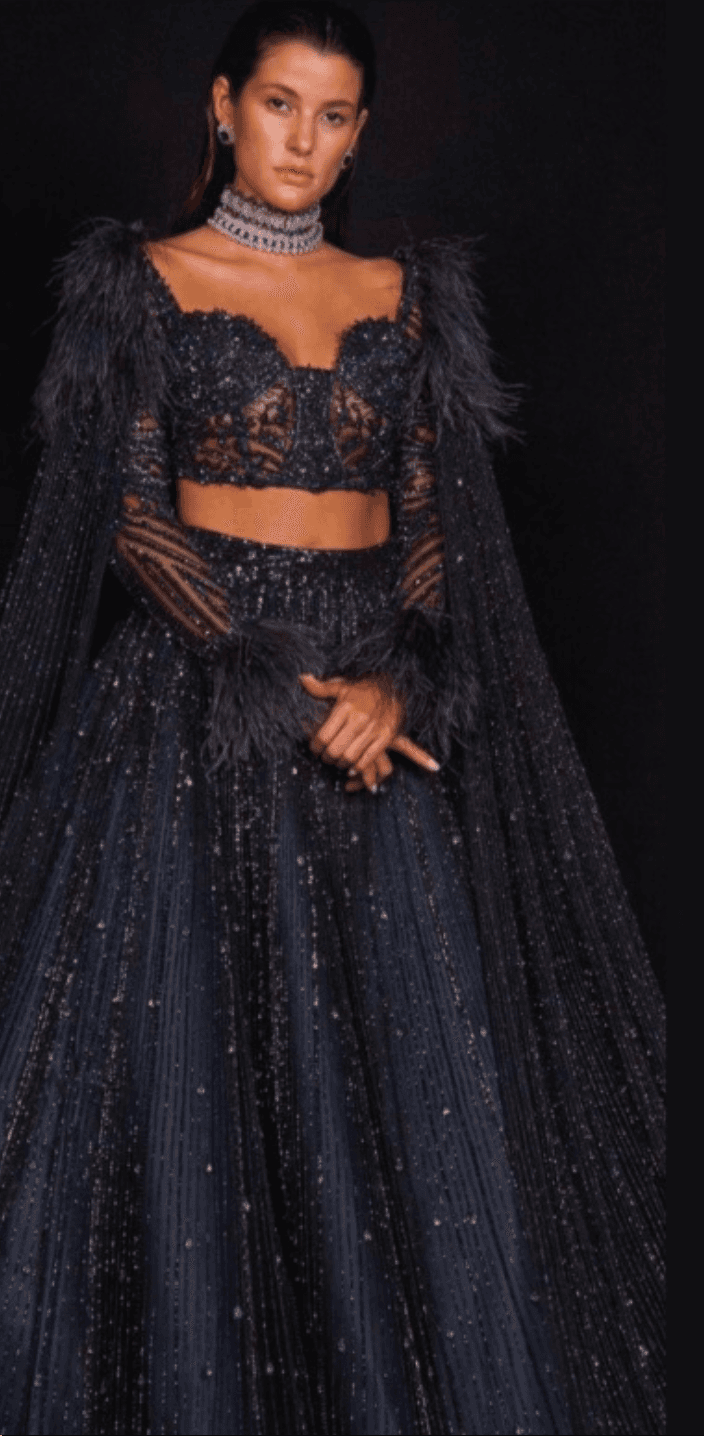 Charcoal Blue Flared Lehenga Set