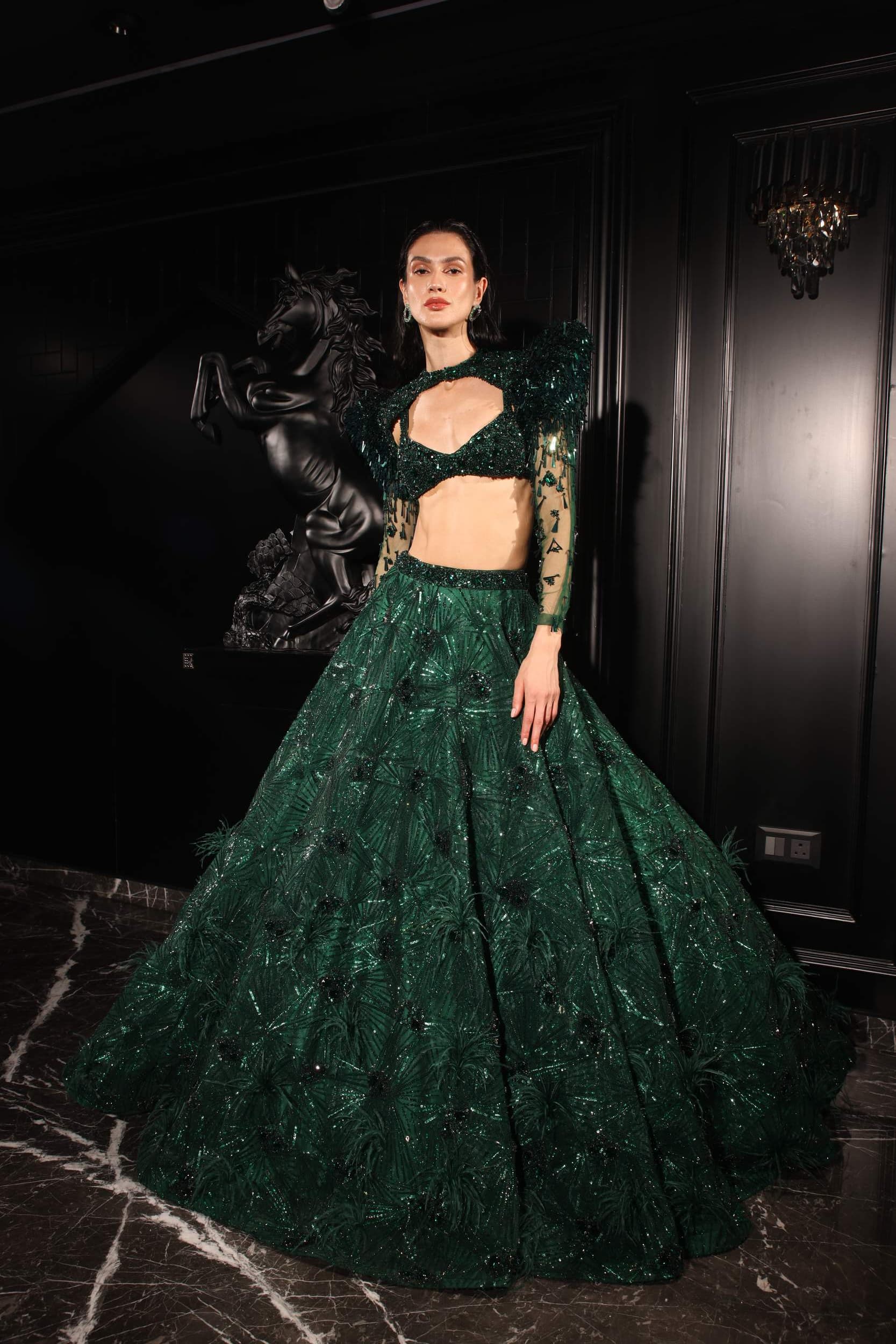 Emerald Green Flared Lehenga Set