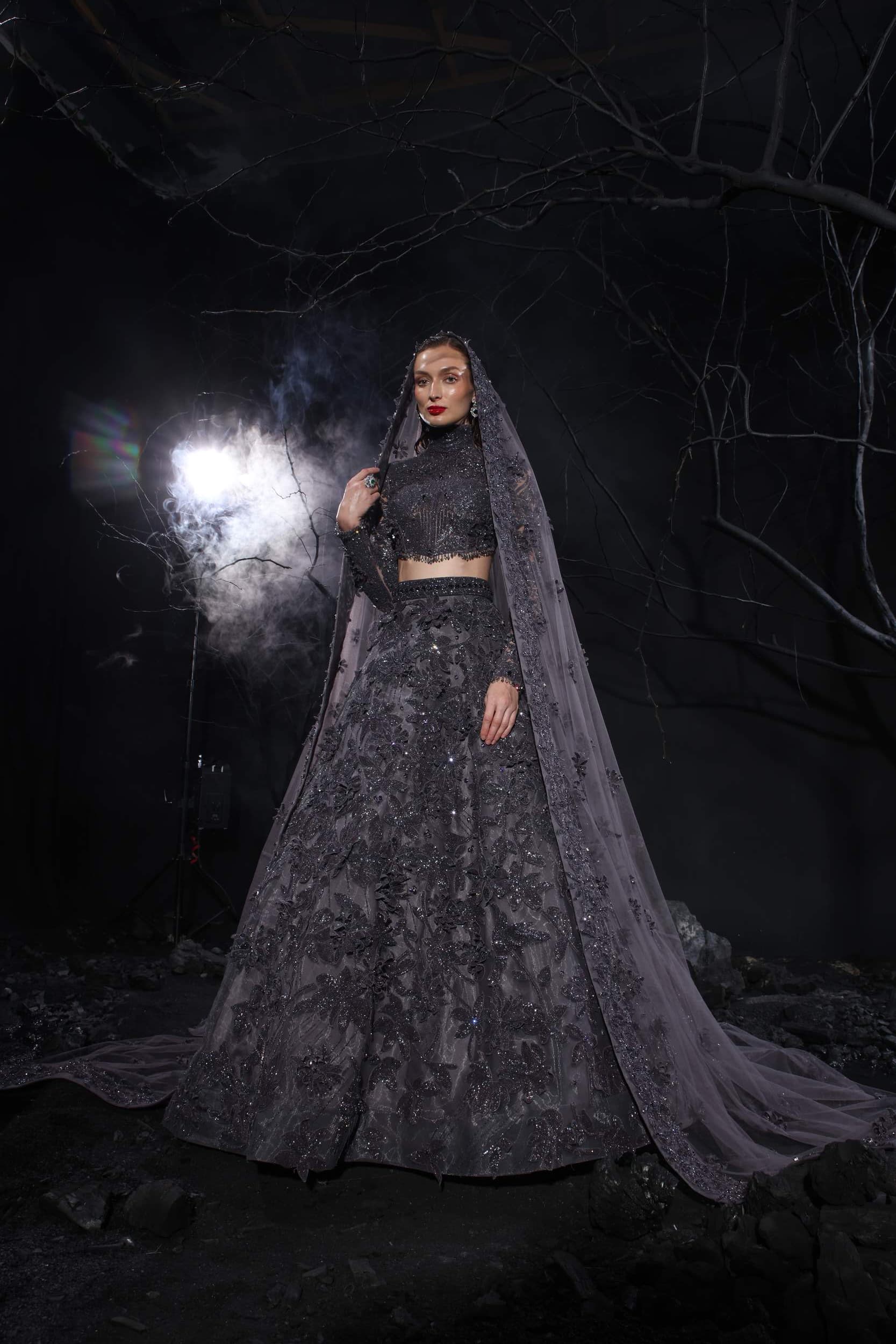 Persian Night Lehnga with High Neck Blouse and Head Veil