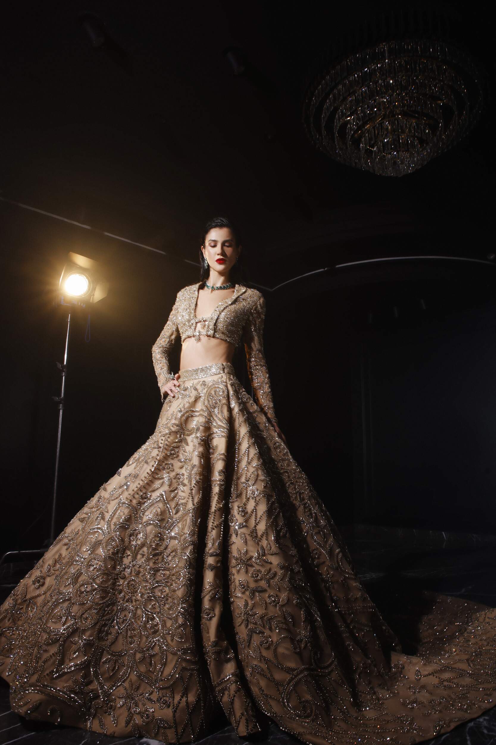 Light Gold Flared Lehngas Set